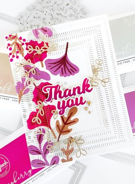 Pink Fresh秋季叶片英文遮蔽板刀模Fall Leaf Border Sentiments