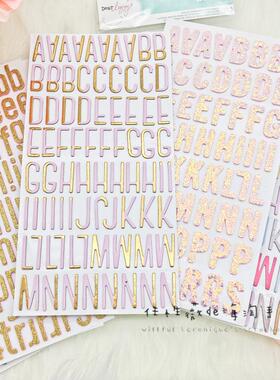 美国进口American Crafts粉蓝金色烫金闪粉泡泡英文字母贴纸AC