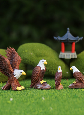 迷你仿真白头鹰树脂微景观小摆件