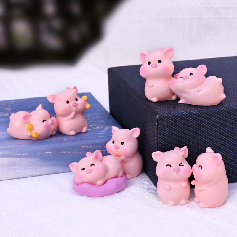 可爱卡通动物恋爱小猪猪模型撒娇亲嘴玩偶手办盲盒微缩情侣小摆件