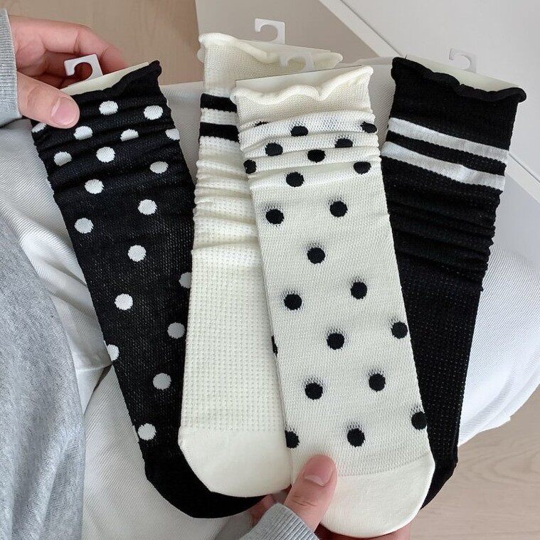 袜子女春夏薄款二杠条纹堆堆袜in