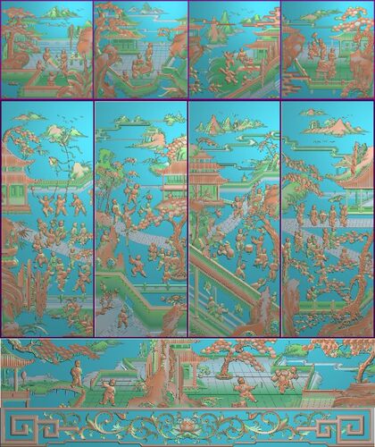 包邮高清设计木雕素材精雕图浮雕图灰度图精品百子顶箱柜全套图2
