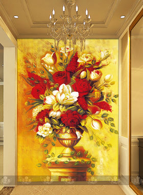 欧式油画花卉大型壁画无缝壁纸客厅餐厅玄关过道书房背景墙纸304