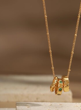 三圈祖母绿转运珠金色可拆卸项链