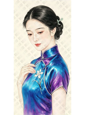 水墨旗袍美女画客厅卧室书房室内墙面装饰古装美女贴画贴纸自粘贴
