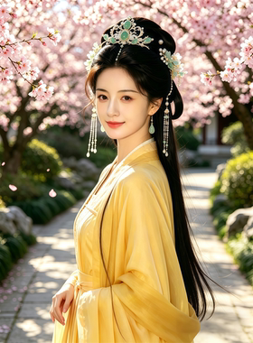桃花下的古风美女客厅卧室出租房墙面古代美人贴画贴纸防水自粘贴