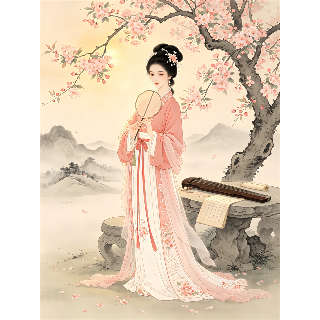 古装美女贴画客厅卧室书房墙面古风美人仕女贴纸海报防水自粘贴