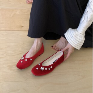 气质绒面一脚蹬瓢鞋 水钻平底单鞋 懒人鞋 春季 女2026新款