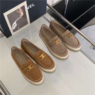 磨砂真皮渔夫女鞋 2025新款 一脚蹬圆头单鞋 厚软底豆豆鞋 乐福鞋