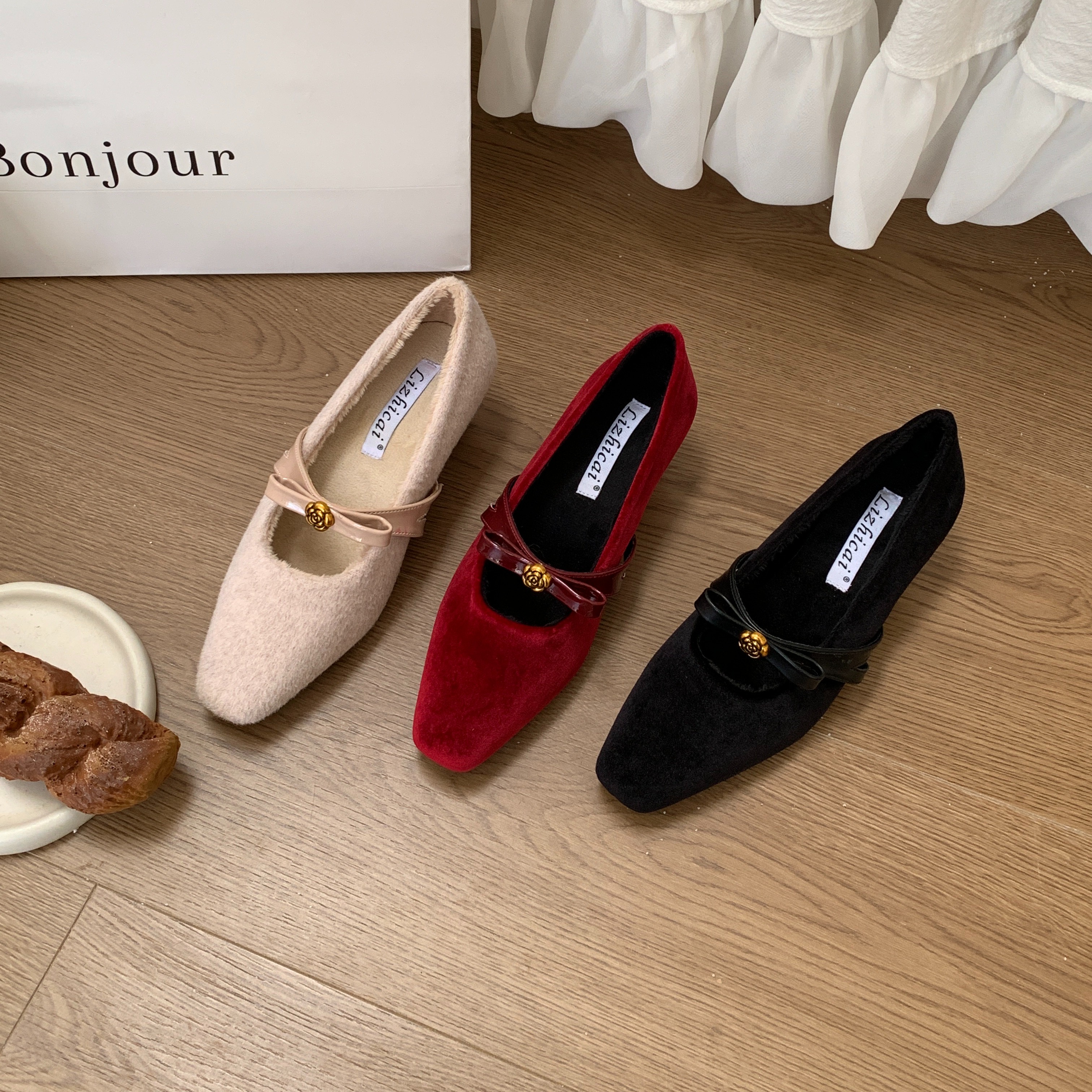 丝绒复古内增高女鞋绝美配裙子加绒洋气高级感秋冬新款毛毛单鞋