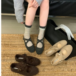 平跟圆头鞋 2024秋季 女复古一字扣带浅口单鞋 芭蕾舞平底鞋 新款