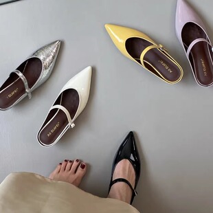 新款 半拖鞋 法式 气质百搭包头鞋 一字扣尖头一脚蹬凉拖鞋 2025韩版