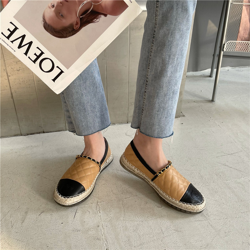 草编休闲渔夫鞋女单鞋舒适厚底圆头女鞋2021新款韩版软皮平底鞋女