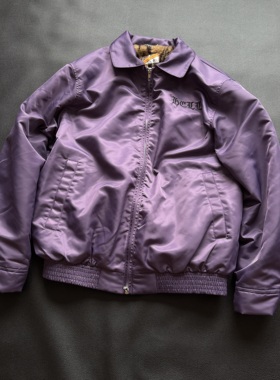 H-D HELL IS REAL 紫色翻领豹纹绒毛内里夹克外套