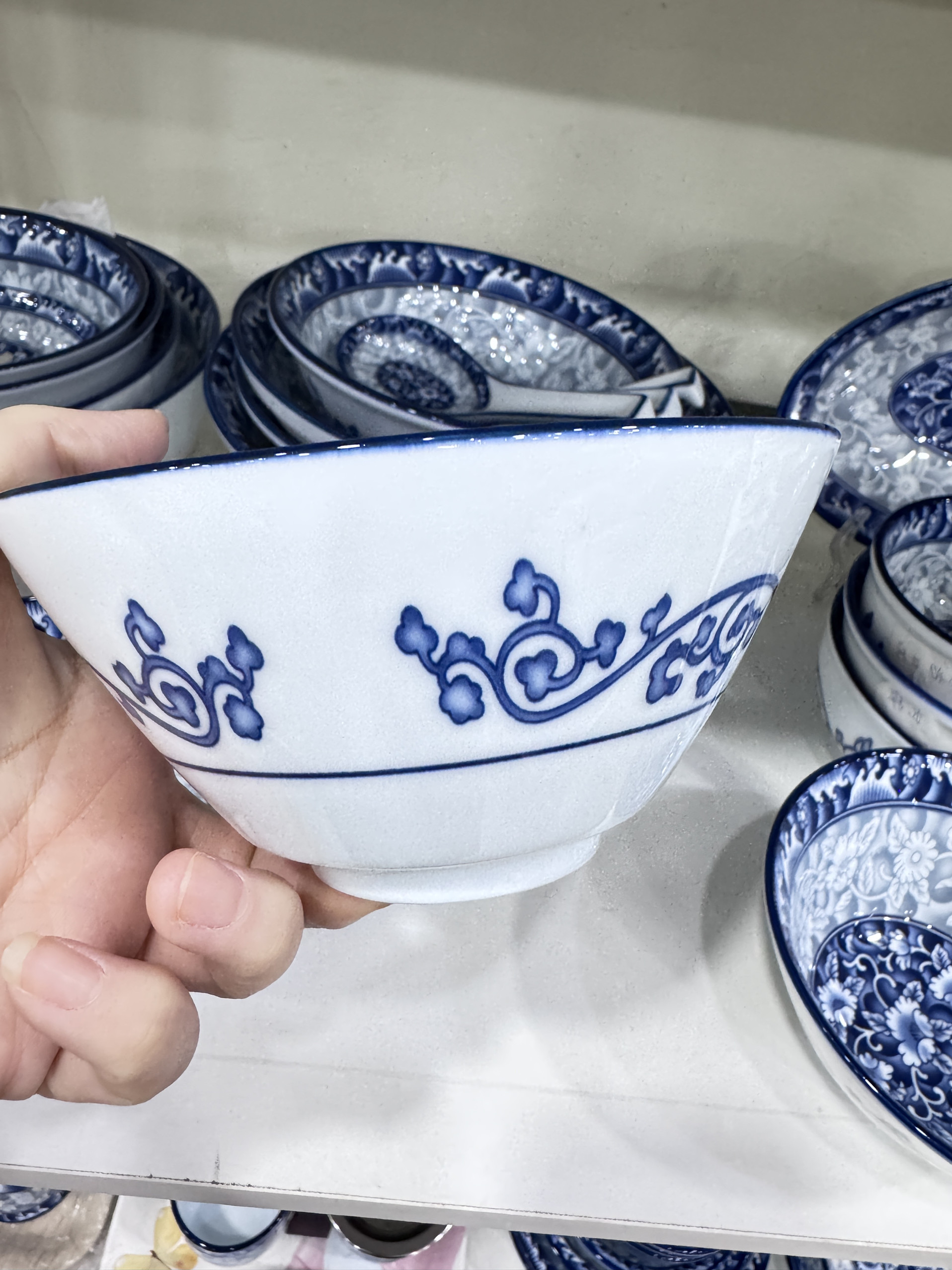 参宝韩国进口陶瓷V形饭碗青花瓷釉下彩家用加厚大碗汤碗
