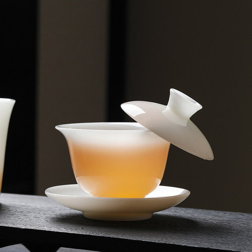 冰种璞玉可悬停三才盖碗茶碗敬茶碗带盖茶杯单个防烫薄胎功夫茶具