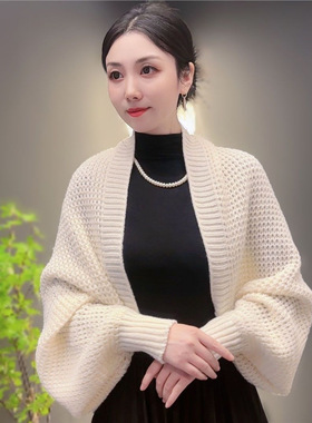 2026新款韩版纯色密织开衫长袖高端女士披肩外搭外套时尚洋气高档