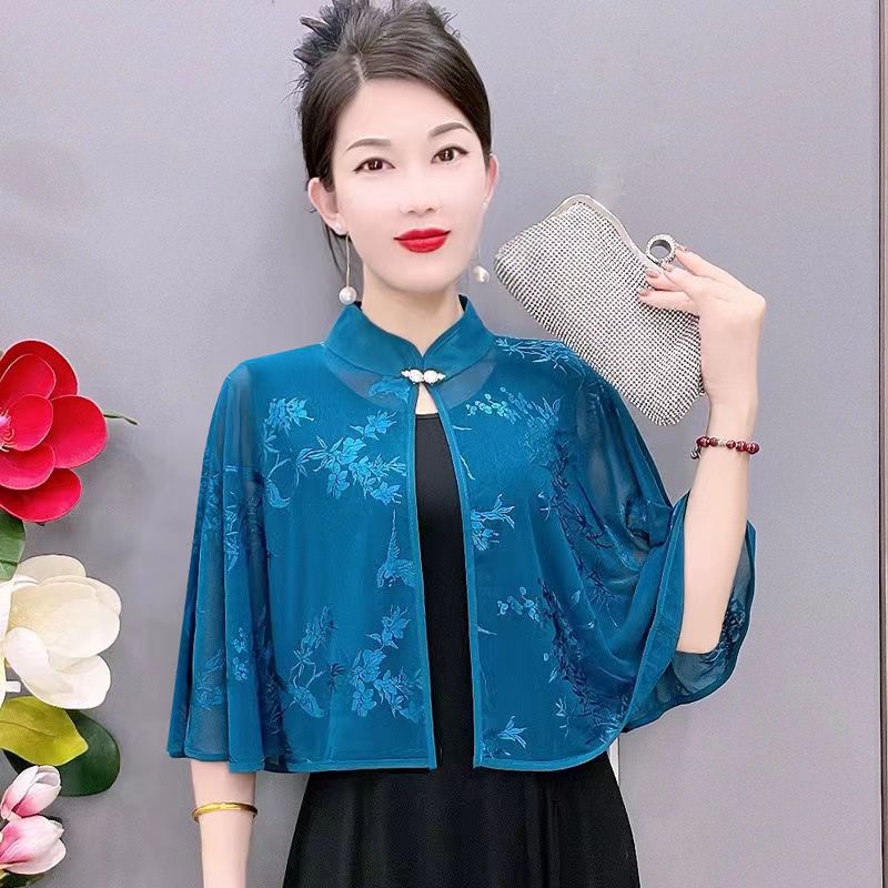 2025新款旗袍披肩外搭防晒衫夏季薄款外套短款复古斗篷配裙子披风