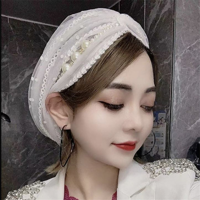 2025款珍珠网红纱巾秋回族女2025帽子穆斯新款防晒手工盖包头套巾