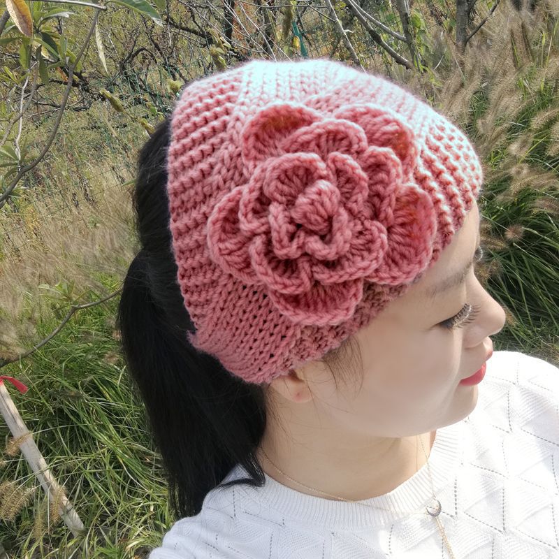 空顶帽套堆堆帽女毛线宽边花朵发带保暖遮白发针织压发洗脸护头套
