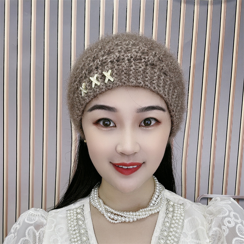2024新款针织毛线帽遮白发秋冬洋气头套包头帽护耳保暖发带帽女