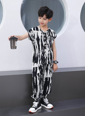 儿童立领睡衣夏季薄款家居服套装