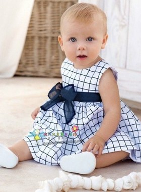 反季蓝色清新格子宝宝连衣裙 女童裙子 无袖背心裙 欧美风格