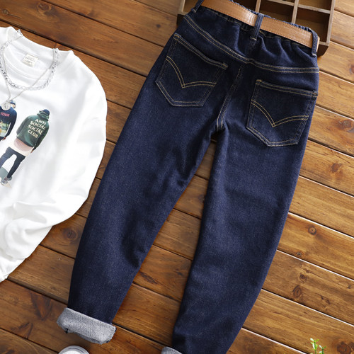 加绒长裤原色窄版男童修身牛仔裤