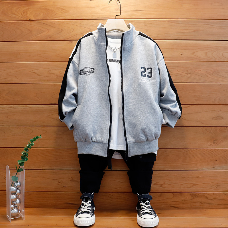 男童秋季外套中小童立领运动卫衣儿童灰色外穿上衣春秋季洋气童装