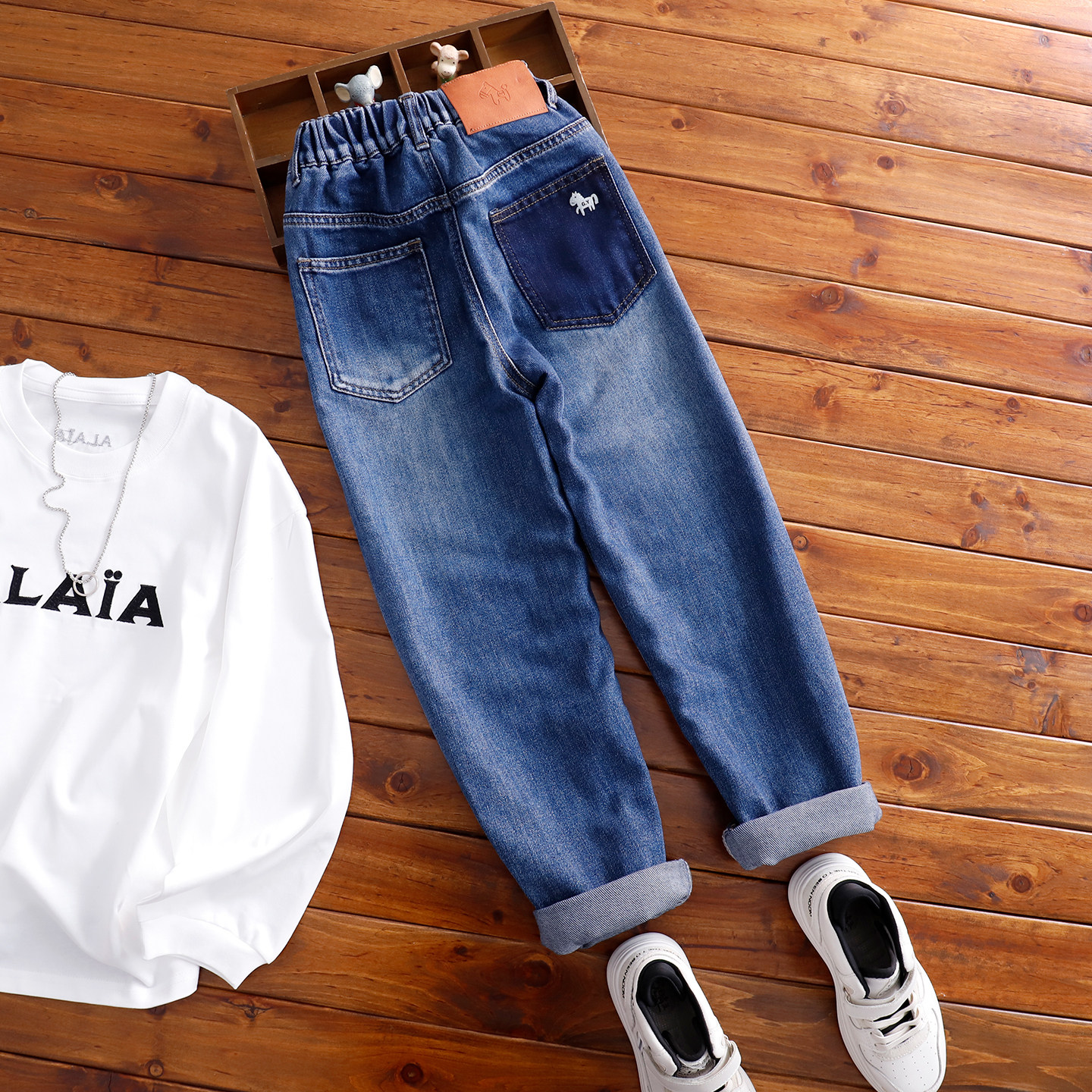 男童窄版小老爹牛仔裤儿童四季穿牛仔蓝裤子中大童时尚帅气长裤