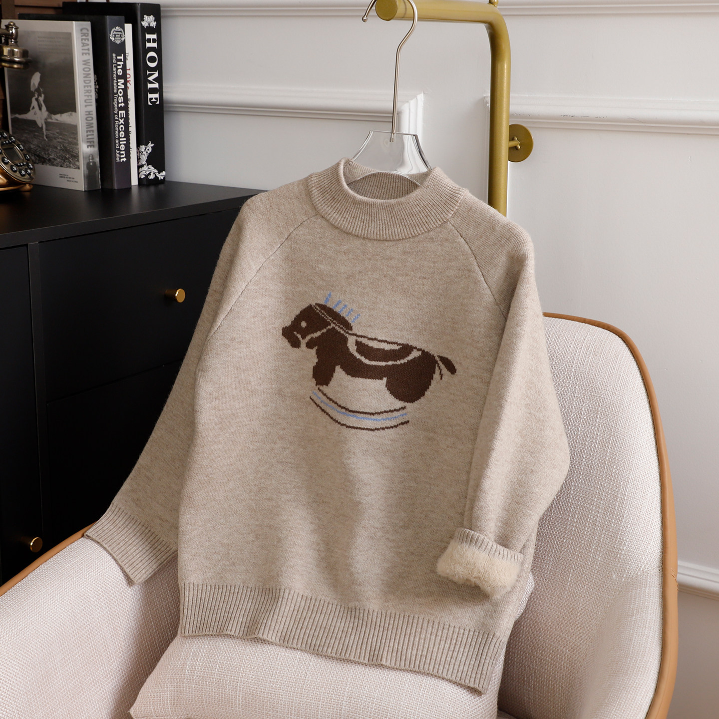 儿童一体绒毛衣中大童冬季加绒保暖毛线上衣男女童插肩袖线衣潮