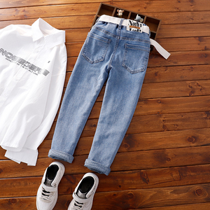 男童瘦版牛仔裤中大童春秋季洋气长裤儿童蓝色修身软牛仔小脚裤