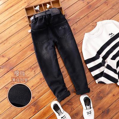 薄绒底抓毛男童瘦版牛仔裤秋冬