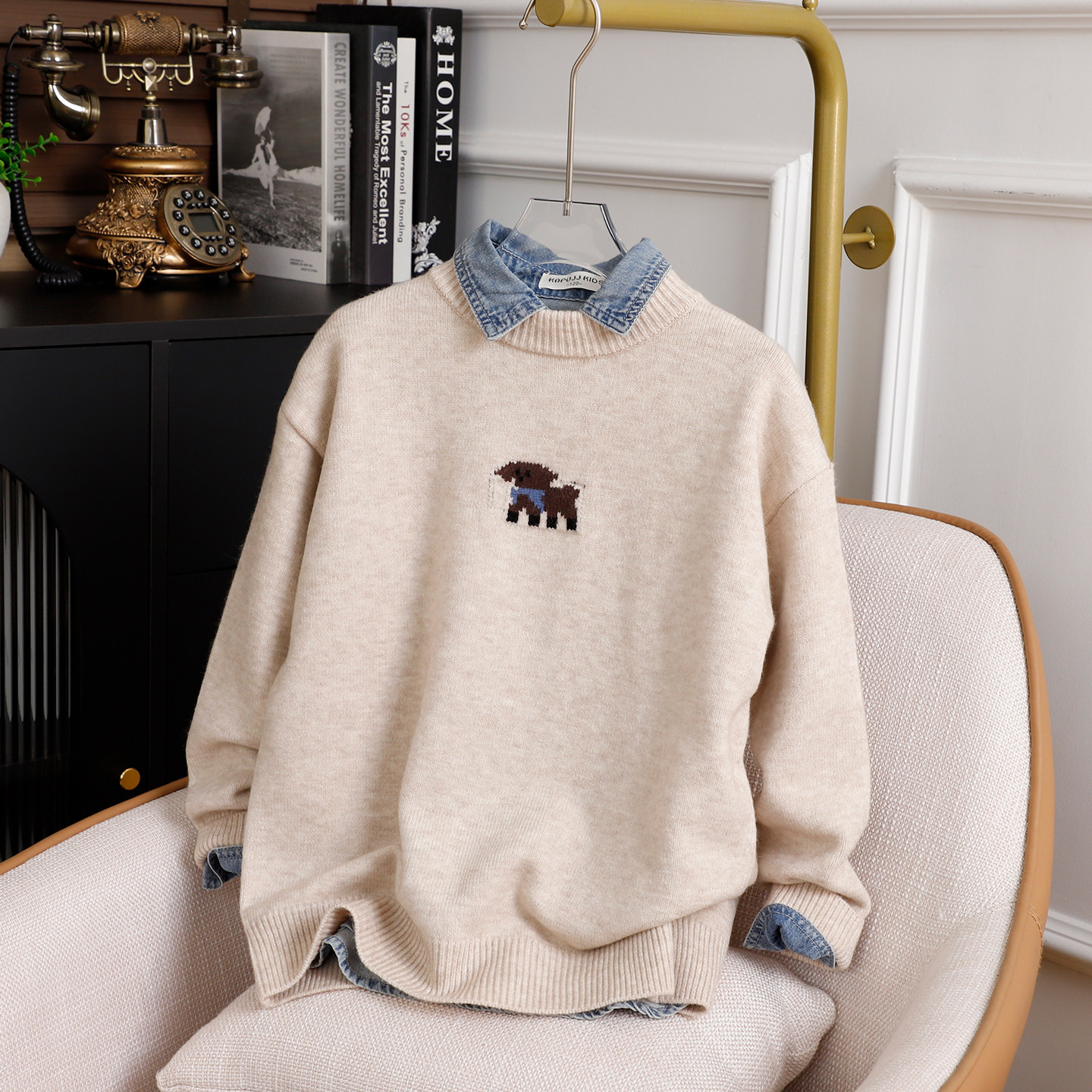 中大童圆领套头毛衣男女童装儿童秋冬季毛线上衣男童洋气线衣潮