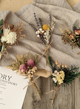 自然风干迷你小花束玫瑰干花混搭兔尾情人草真花礼盒diy配饰装饰