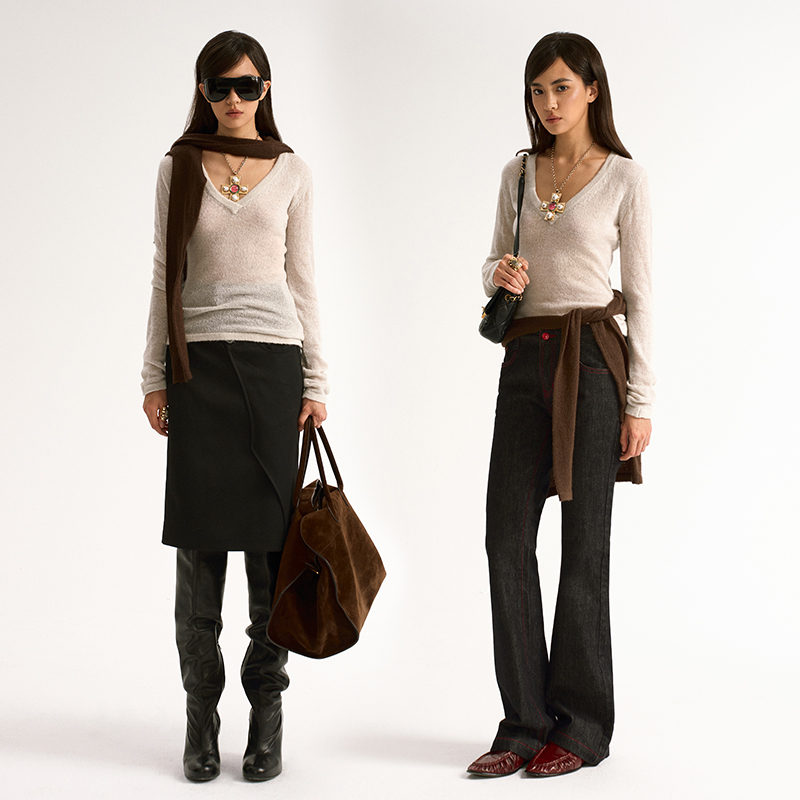 秋季新款薄款针织衫V领设计感