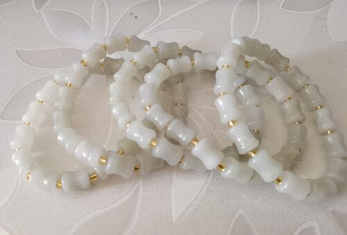 佘太翠豆青冰玉料竹节单圈手链骨头珠桶珠10m手串民族风不退换