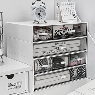 小学生桌面收纳盒亚克力办公用品大号整理盒写字台书桌白色置物架