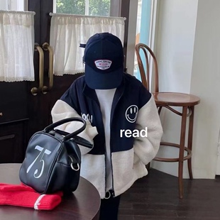 波拉bora韩国儿童装男女孩中大初高中生冬装亲子夹加棉羊羔毛外套