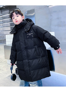 2025冬款男童冬季90%鸭绒儿童装中长款防寒防水外套连帽羽绒服