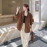 咖色复古廓形外套女2025秋季新款韩版宽松网红炸街小个子休闲夹克，女装风衣，2C077