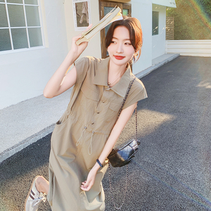 休闲工装收腰显瘦咖色连衣裙女夏2025新款长裙减龄独特漂亮高级感图片