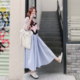 设计感撞色拼接连衣裙女2025夏季新款度假慵懒风宽松遮肉休闲长裙，女装连衣裙，2C077