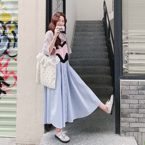 设计感撞色拼接连衣裙女2025夏季新款度假慵懒风宽松遮肉休闲长裙图片