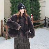 甜酷风咖色毛茸茸短外套女冬季2025韩系小个子高级感皮毛一体外套，女装皮草，2C077