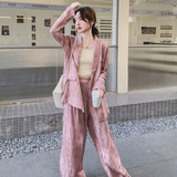 粉色高级感西装套装女秋季新款轻熟气质时尚西服外套阔腿裤两件套，女装套装/套裙，2C077