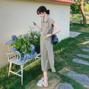 休闲工装收腰显瘦咖色连衣裙女夏2025新款长裙减龄独特漂亮高级感图片