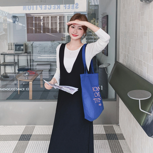 气质淡人黑色背心裙长袖T恤套装女2025秋季简约时尚连衣裙两件套图片