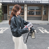 美式复古宽松黑色皮衣短外套女春秋2025新款百搭PU皮夹克流行爆款，女装皮衣，2C077