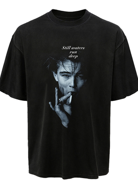 【Tizzy T同款】LAZI GOLD 小李子人像直喷印花重磅透气os短袖